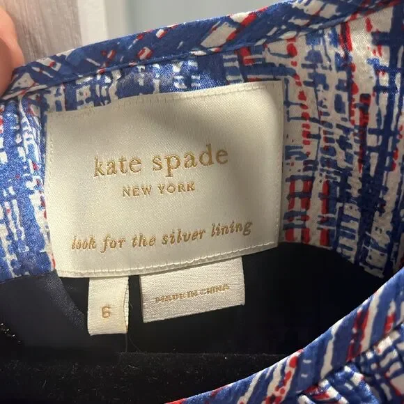 KATE SPADE Silk Shift Dress Ruffle Neckline Multicolor Sleeveless, Size 6 - Picture 5 of 11